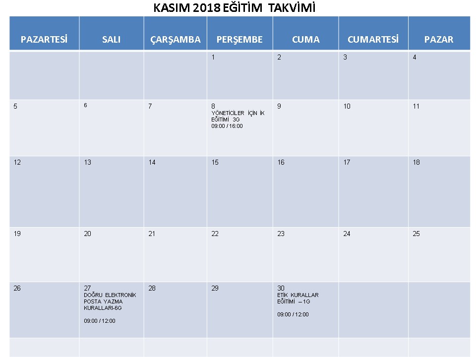 2018 Takvimleri